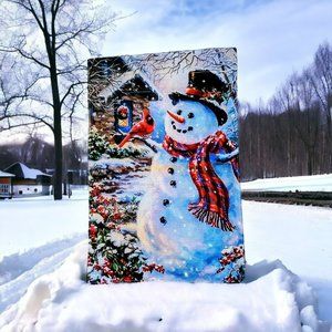 Christmas Lawn Flag Snowman with Cardinal 12” X 18” Yard Decoration Gift